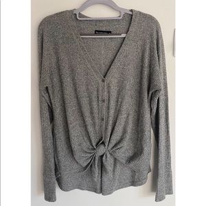 Abercrombie & Fitch Women's Gray Button Up Tie Front Knit Top Size Medium